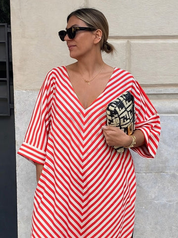 Red Stripes Kaftan Dress