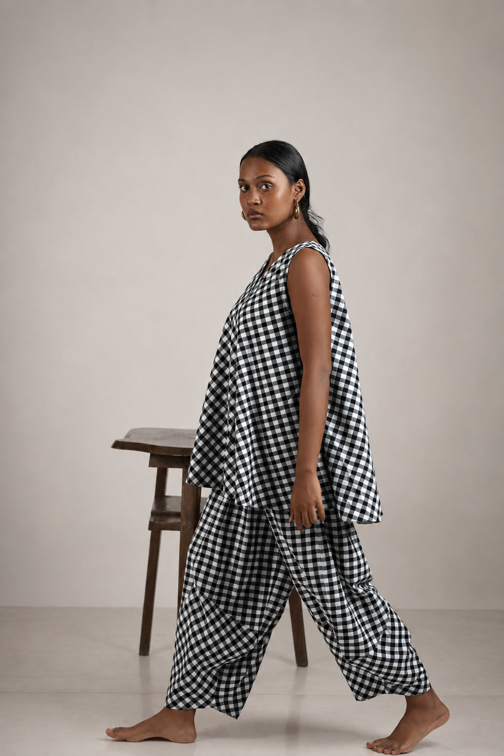 Black Gingham Cord Set