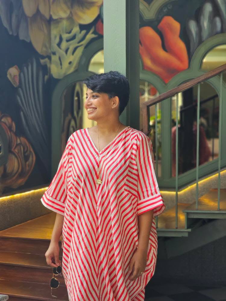 Red Stripes Kaftan Dress