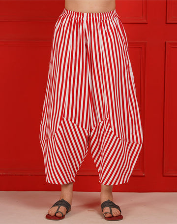 Red Stripe Barrel Pants