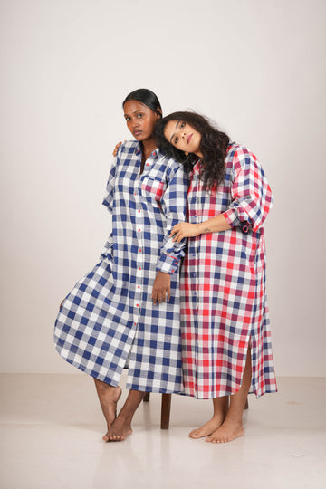 Blue & Red Checkered Shirt Dress