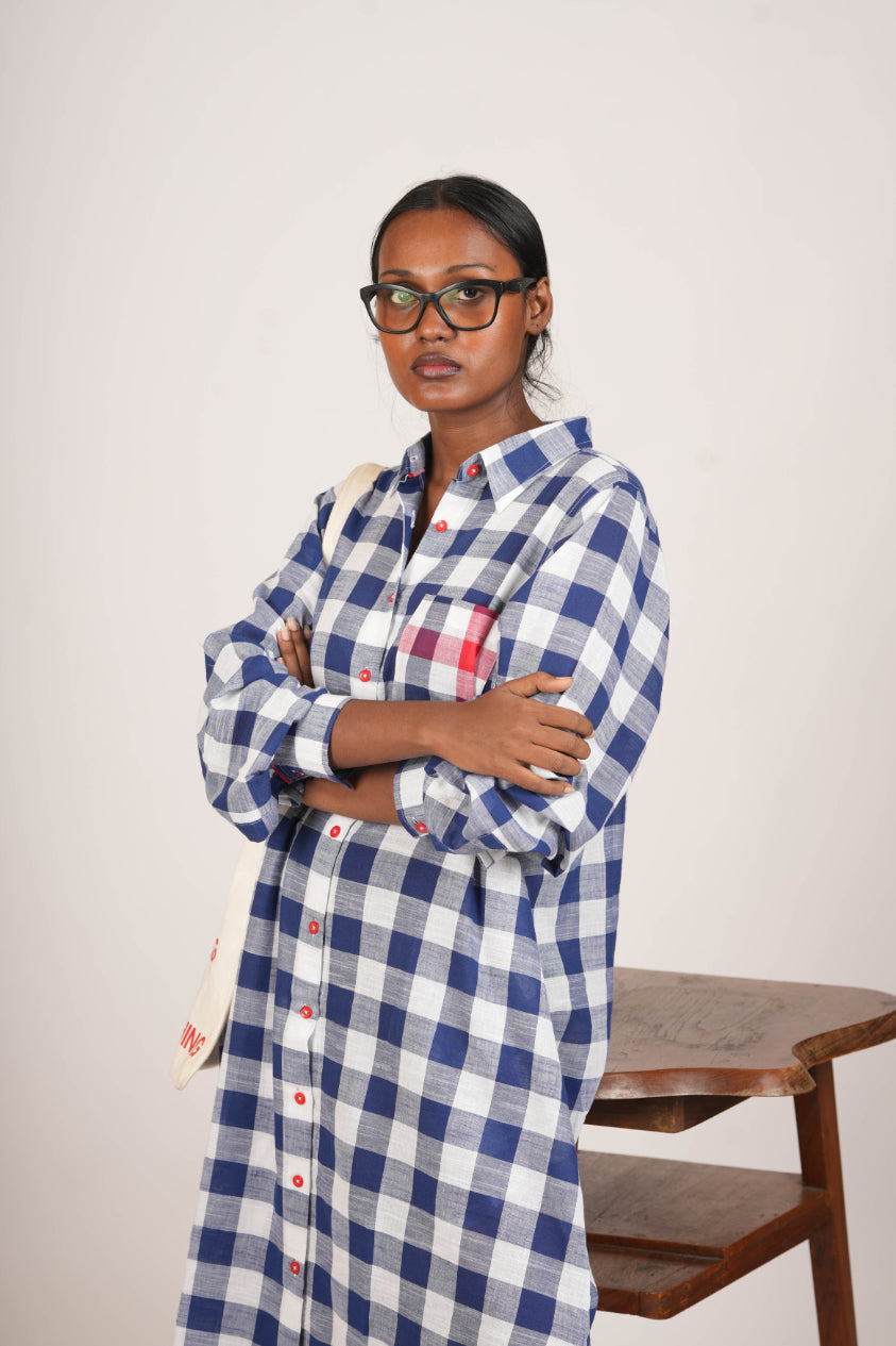 Blue & Red Checkered Shirt Dress